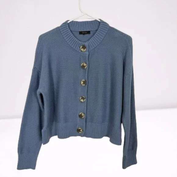 Quince 100% Organic Cotton Cropped Cardigan Size S Blue-Gray - Picture 2 of 8